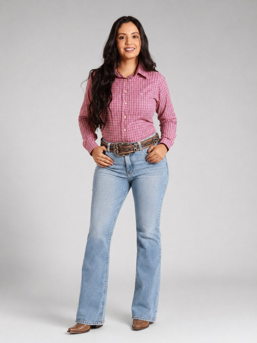 Camisa Feminina BRK M/L Western Rosa Chiclete