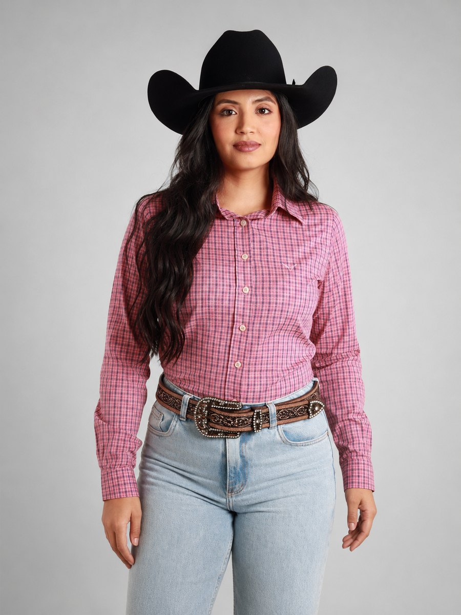 Camisa Feminina BRK M/L Western Rosa Chiclete