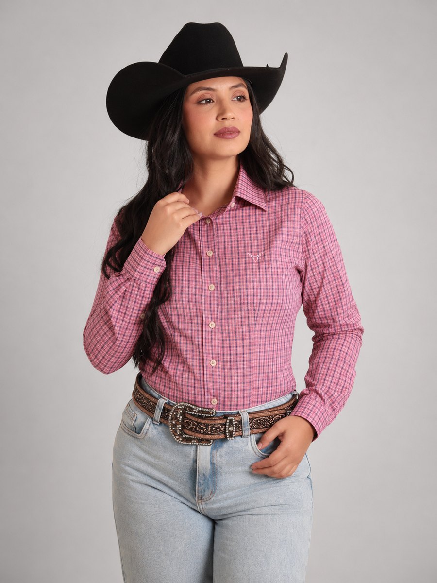 Camisa Feminina BRK M/L Western Rosa Chiclete