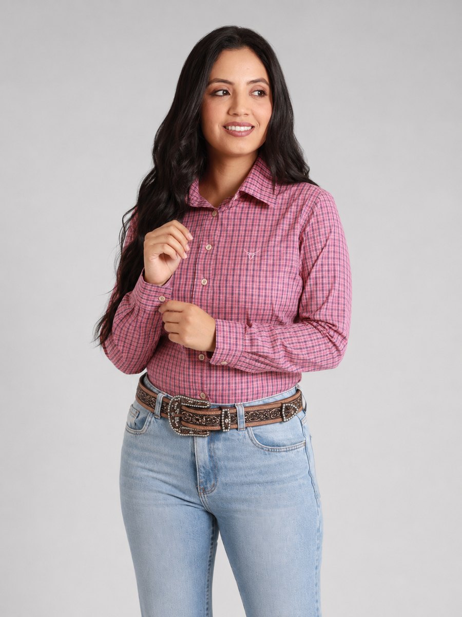 Camisa Feminina BRK M/L Western Rosa Chiclete
