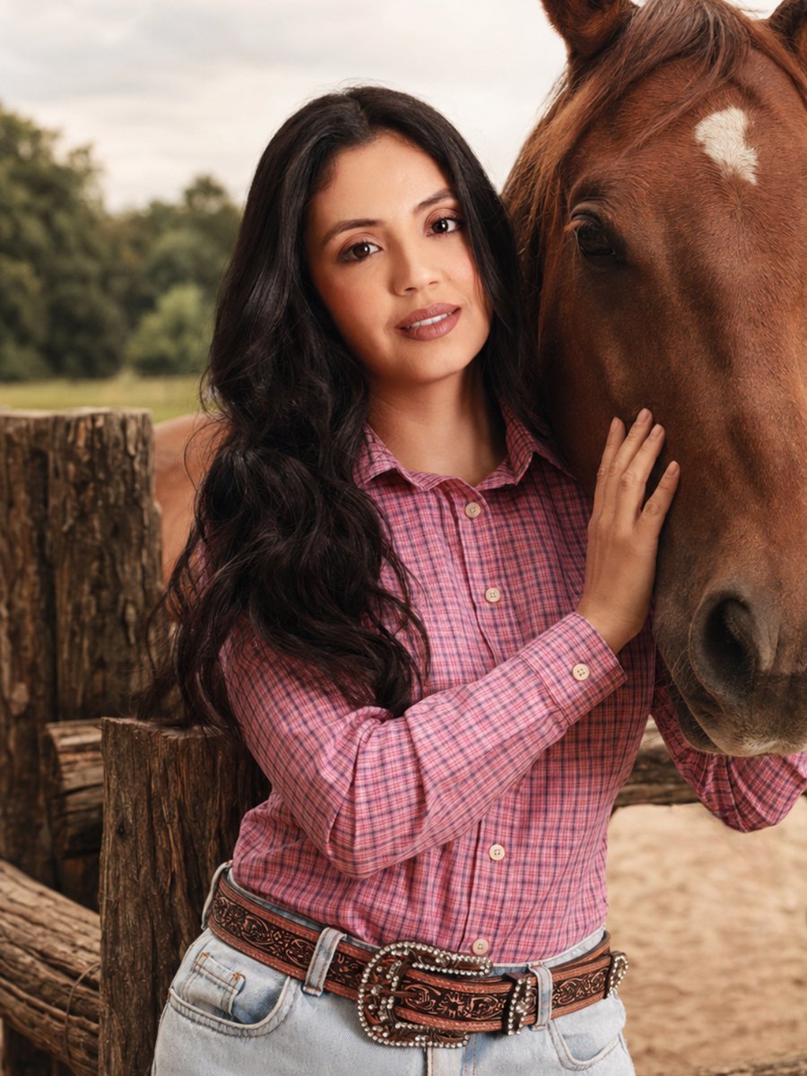 Camisa Feminina BRK M/L Western Rosa Chiclete