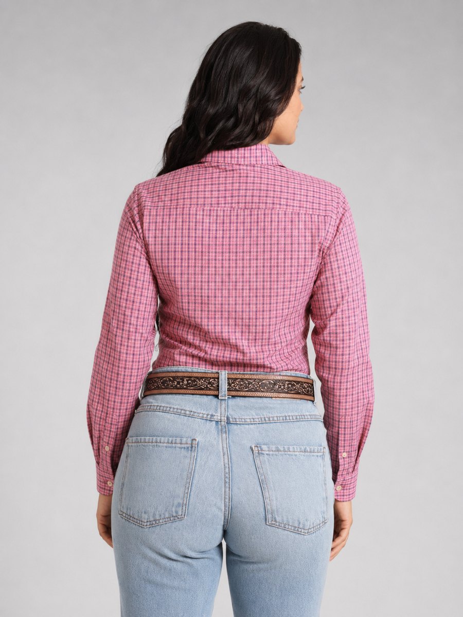 Camisa Feminina BRK M/L Western Rosa Chiclete