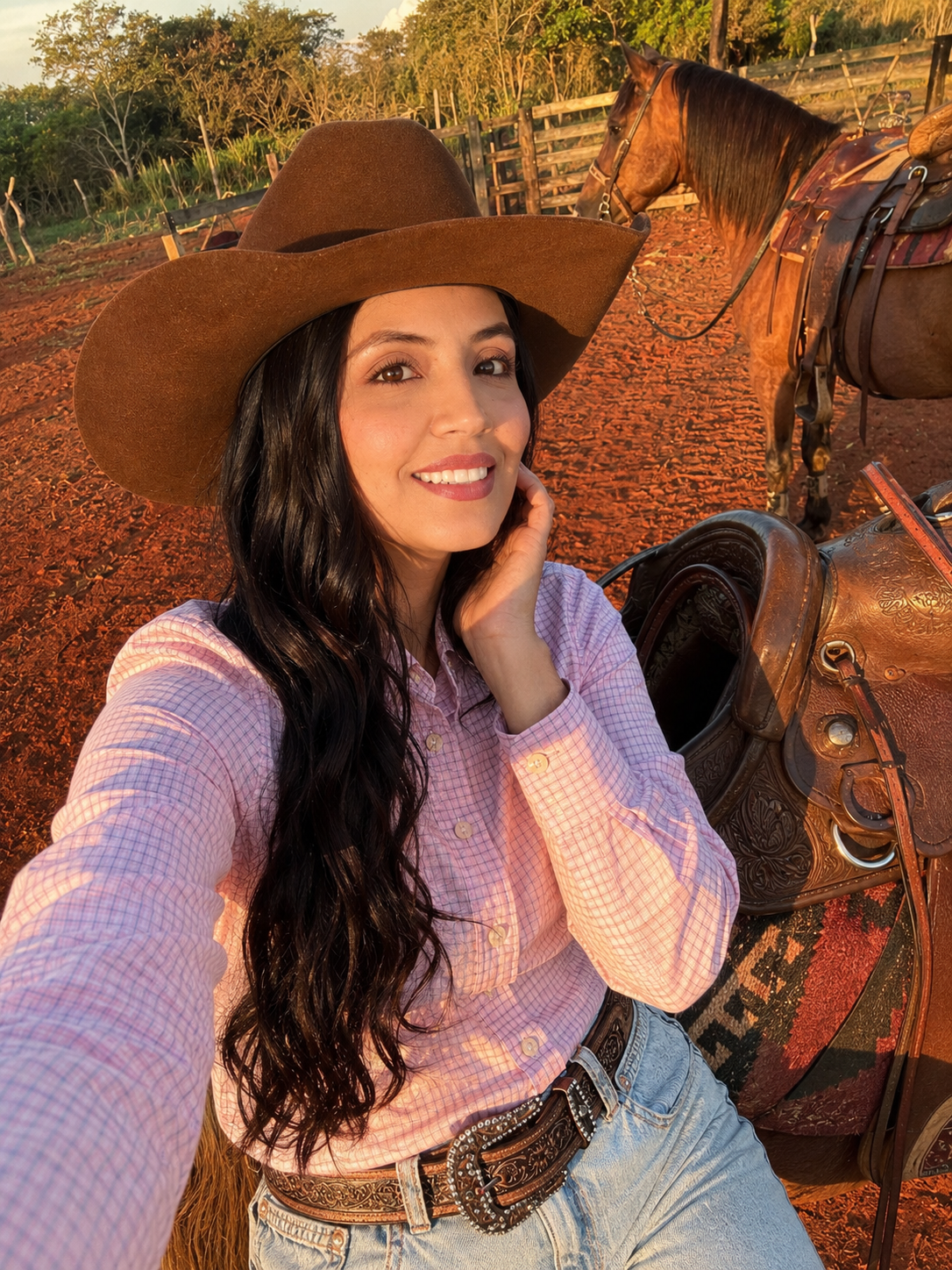 Camisa Feminina BRK M/L Western Rosa Claro