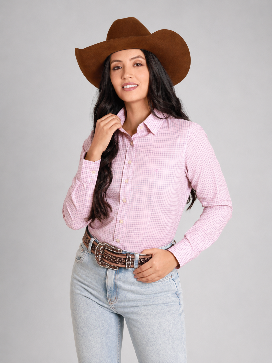 Camisa Feminina BRK M/L Western Rosa Claro
