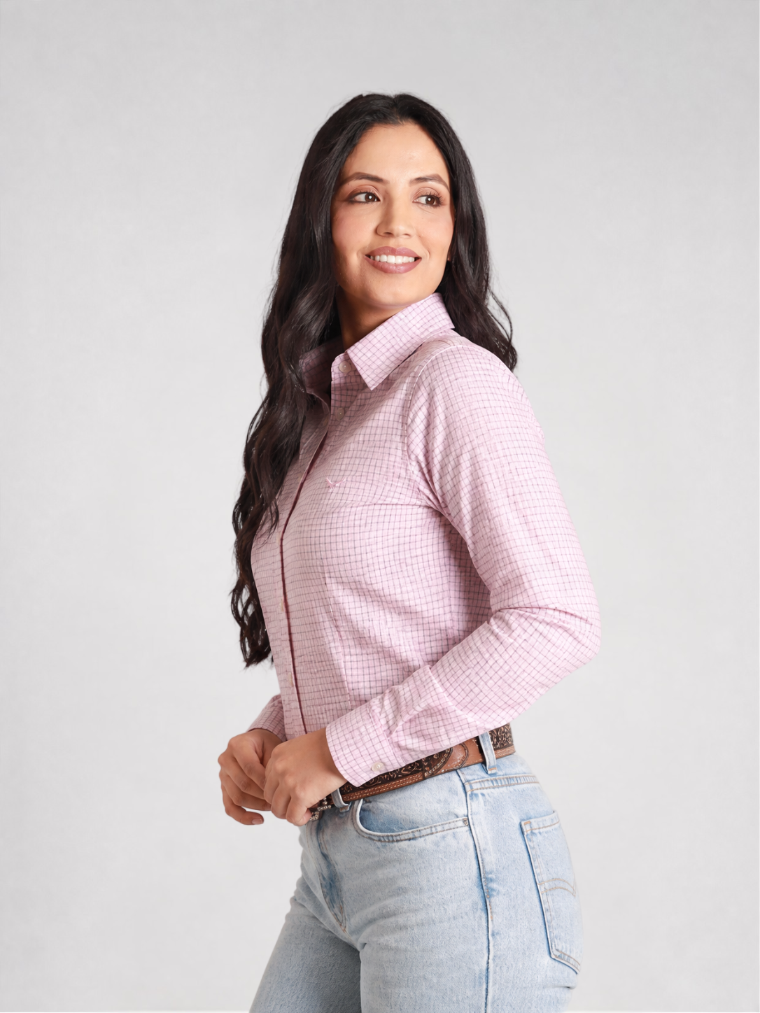 Camisa Feminina BRK M/L Western Rosa Claro