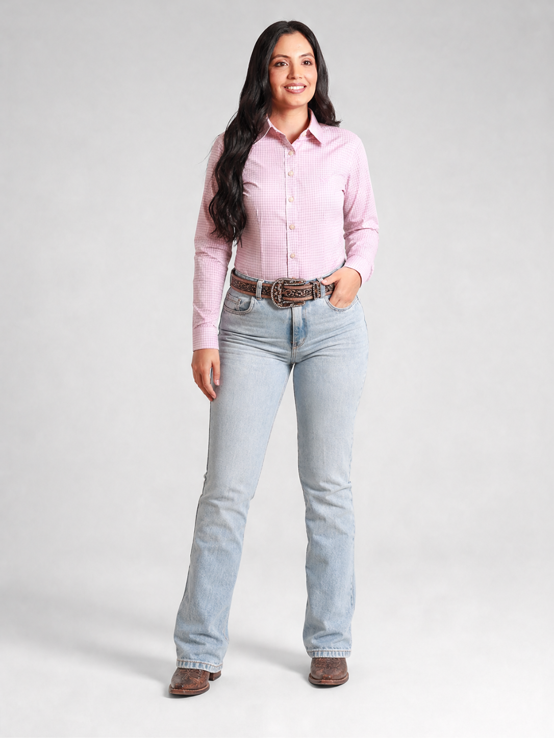 Camisa Feminina BRK M/L Western Rosa Claro