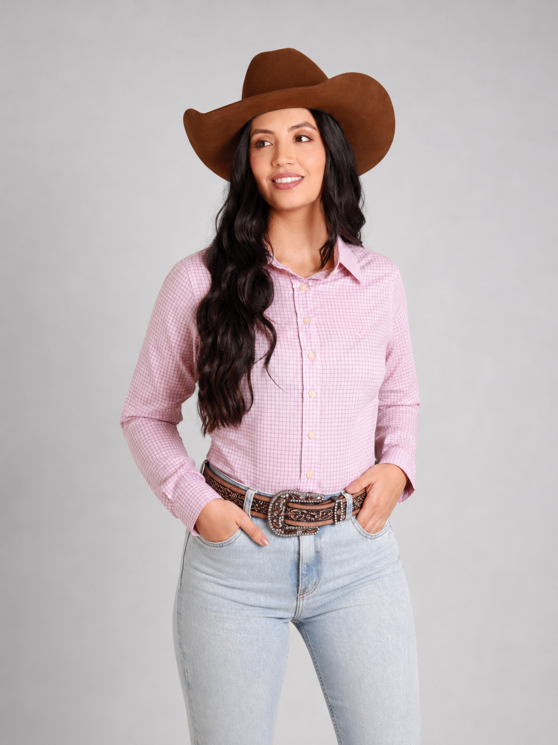Camisa Feminina BRK M/L Western Rosa Claro