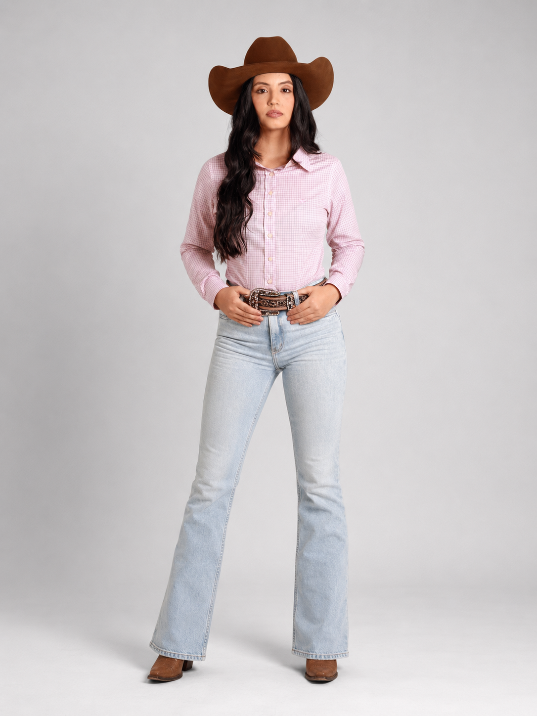 Camisa Feminina BRK M/L Western Rosa Claro
