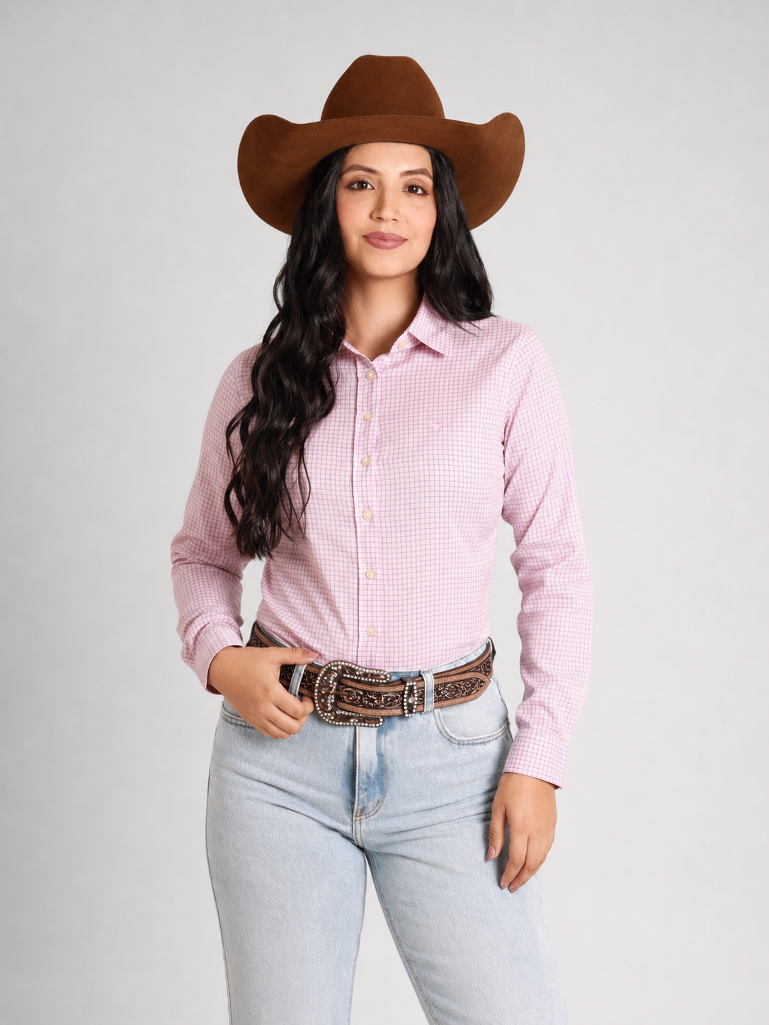 Camisa Feminina BRK M/L Western Rosa Claro