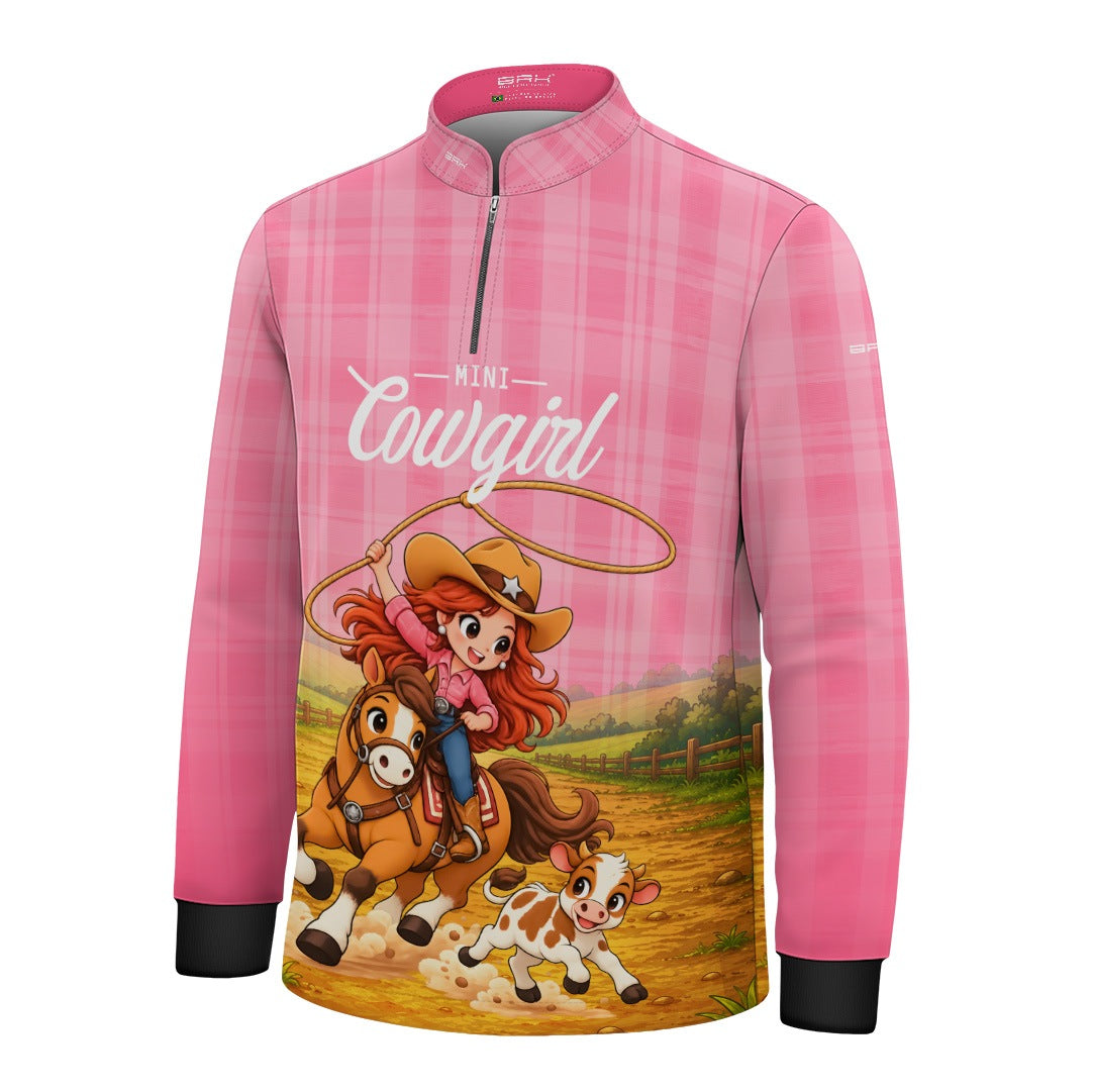 Camisa Infantil Mini Cowgirl Menina Country Rosa com Proteção UV50
