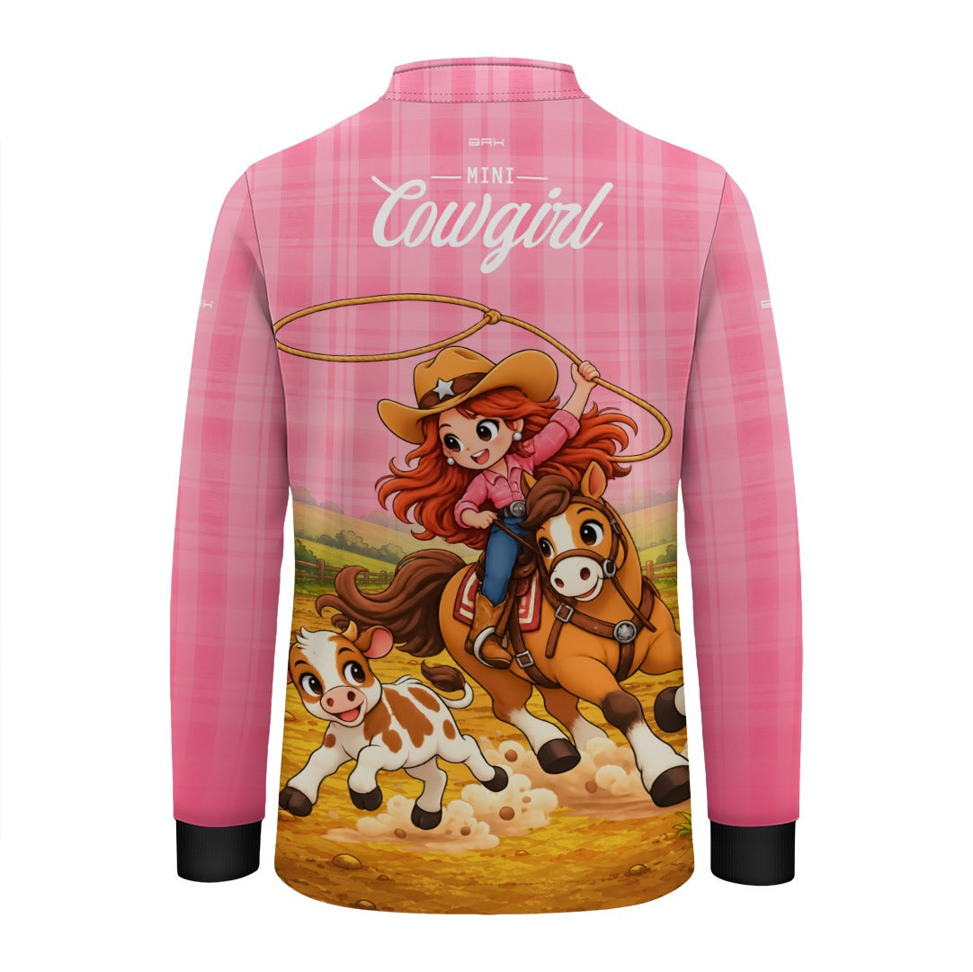Camisa Infantil Mini Cowgirl Menina Country Rosa com Proteção UV50