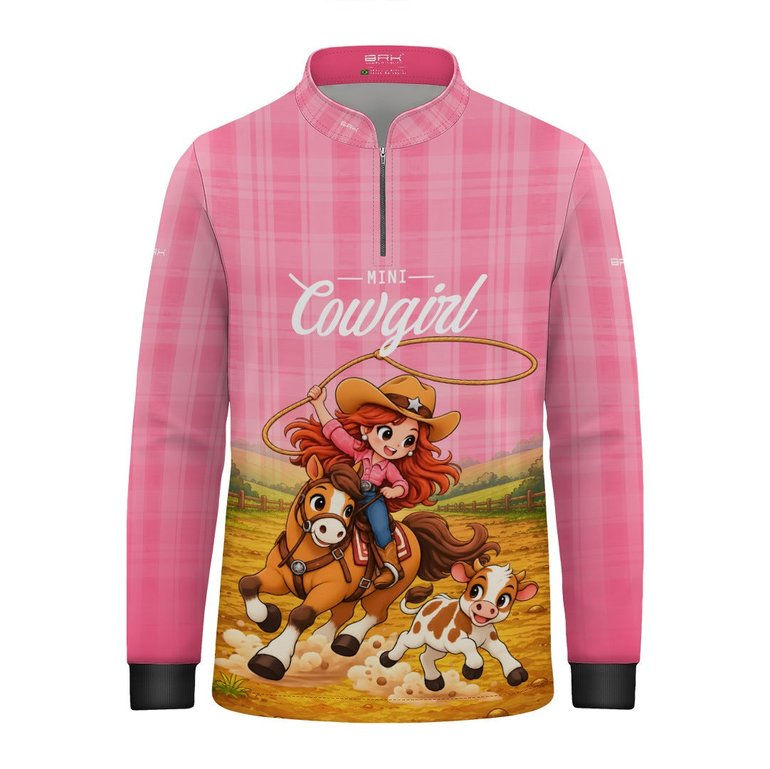 Camisa Infantil Mini Cowgirl Menina Country Rosa com Proteção UV50