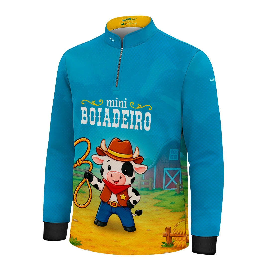Camisa Infantil Mini Boiadeiro Cowboy Sheriff Azul com Proteção UV50