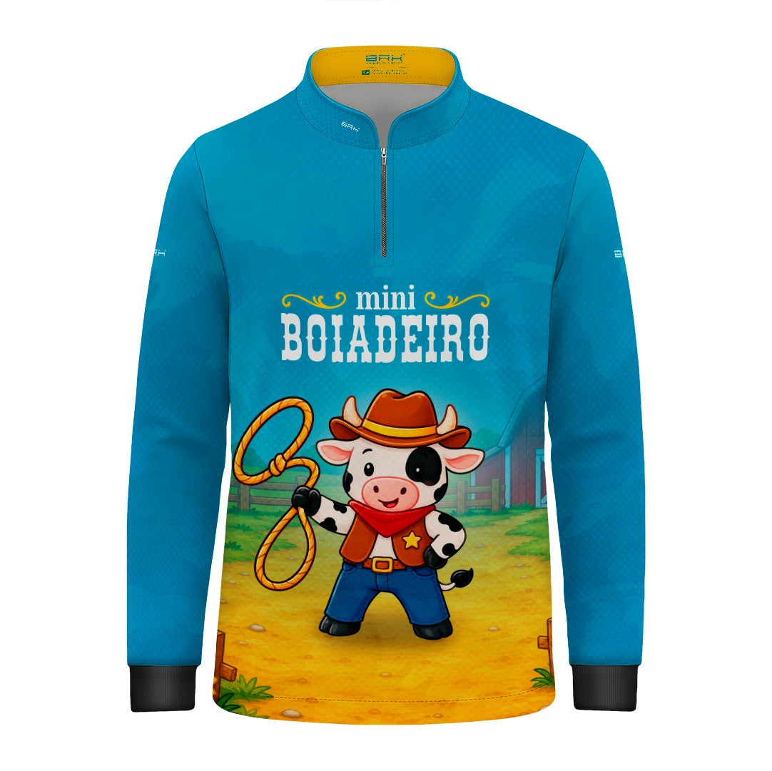 Camisa Infantil Mini Boiadeiro Cowboy Sheriff Azul com Proteção UV50