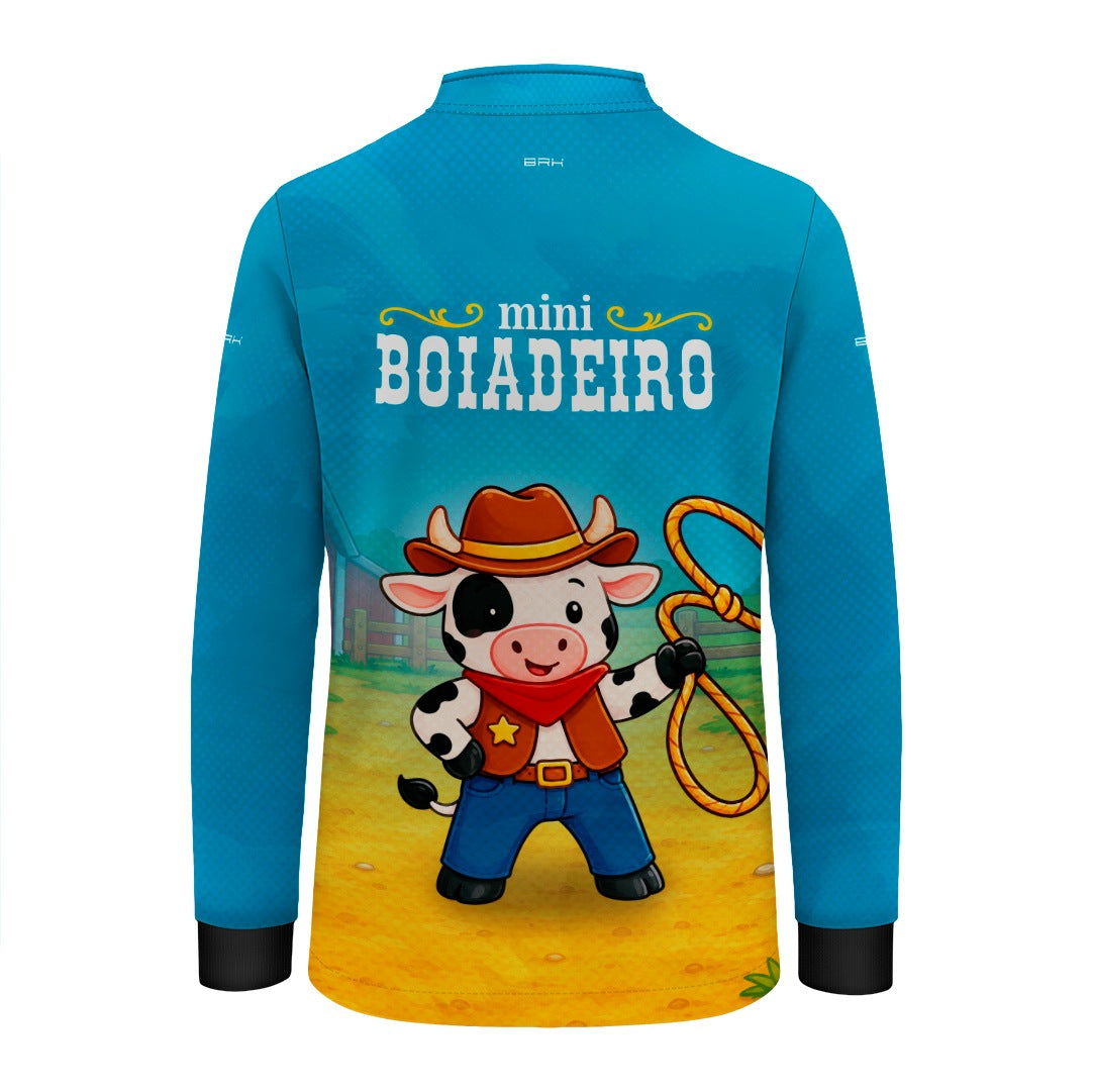 Camisa Infantil Mini Boiadeiro Cowboy Sheriff Azul com Proteção UV50