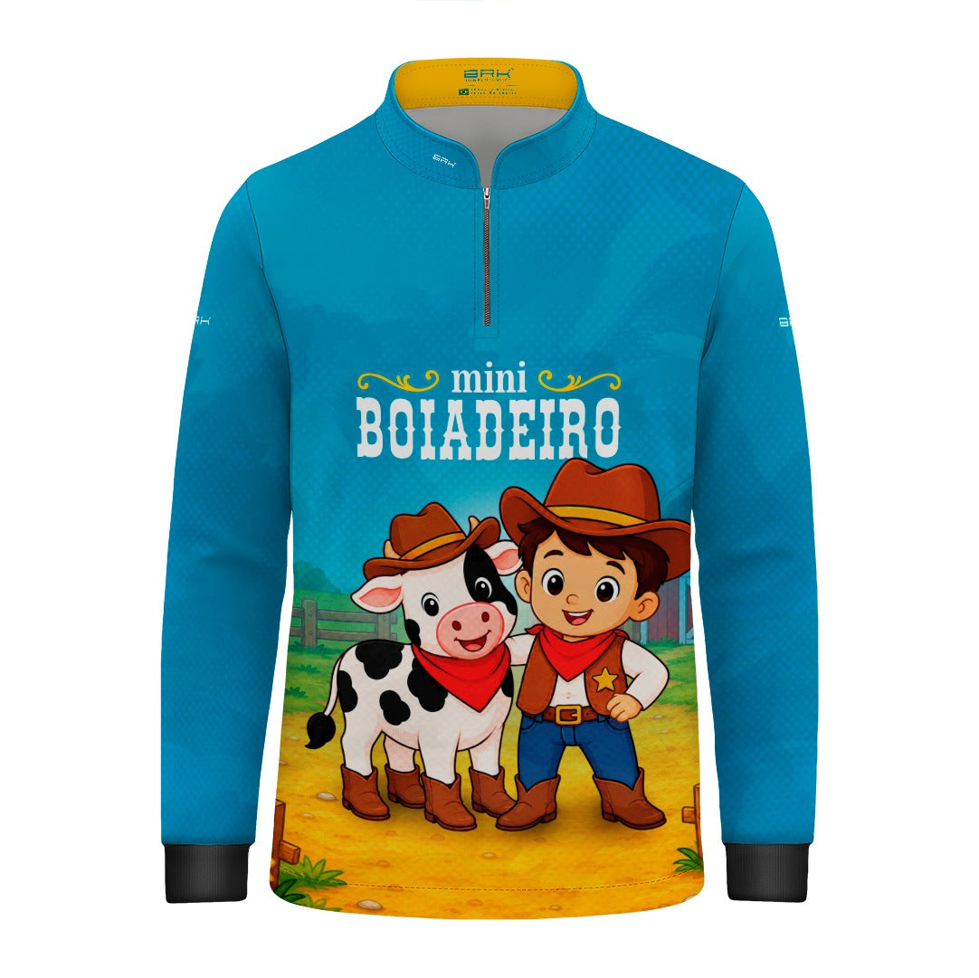 Camisa Infantil Mini Boiadeiro Melhores Amigos Cowboy Azul com Proteção UV50
