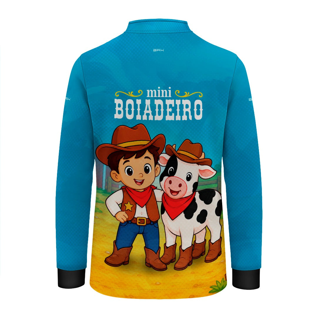 Camisa Infantil Mini Boiadeiro Melhores Amigos Cowboy Azul com Proteção UV50