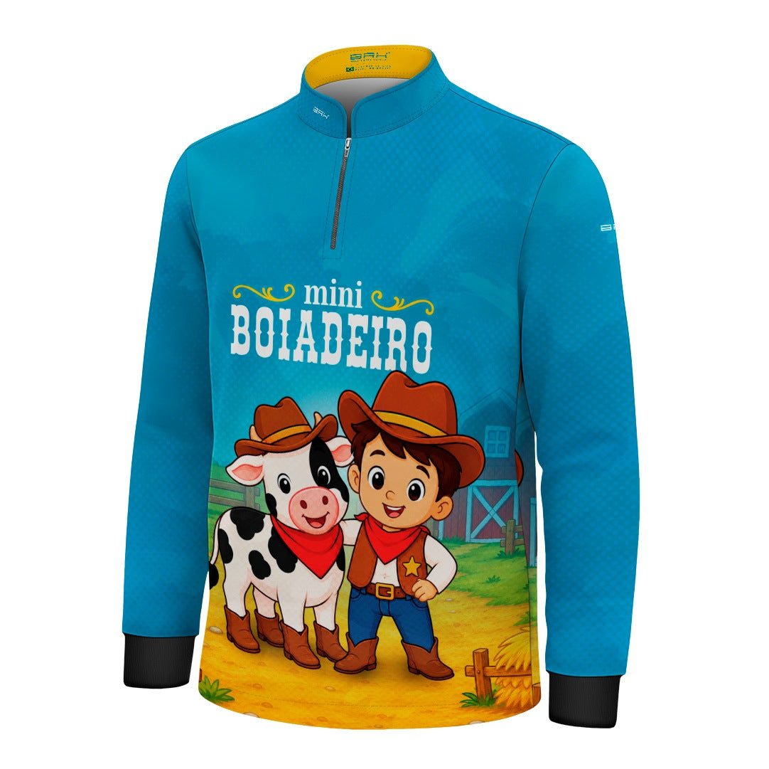 Camisa Infantil Mini Boiadeiro Melhores Amigos Cowboy Azul com Proteção UV50