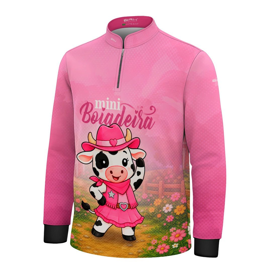 Camisa Infantil Mini Boiadeira Vaquinha Cowgirl Rosa com Proteção UV50