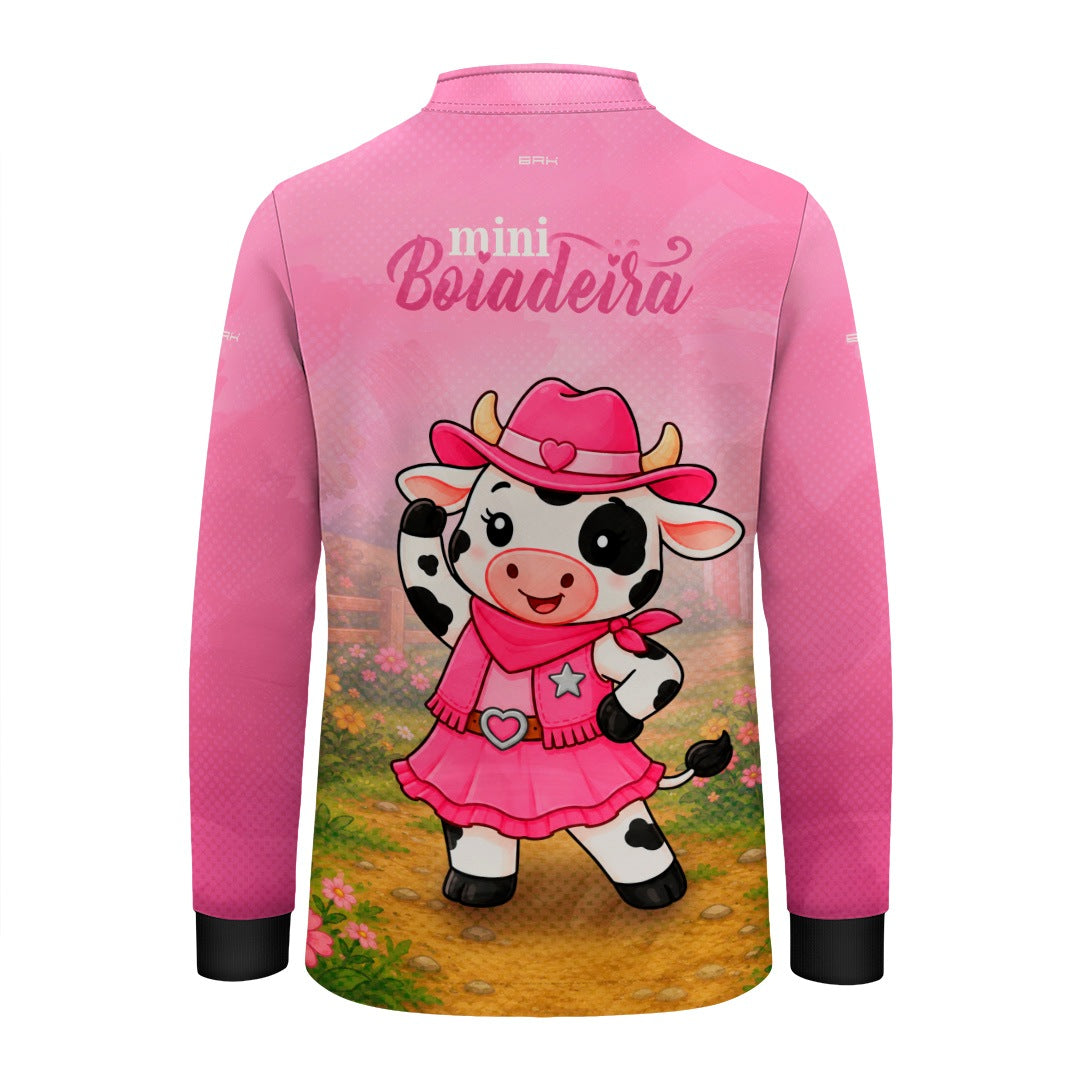 Camisa Infantil Mini Boiadeira Vaquinha Cowgirl Rosa com Proteção UV50