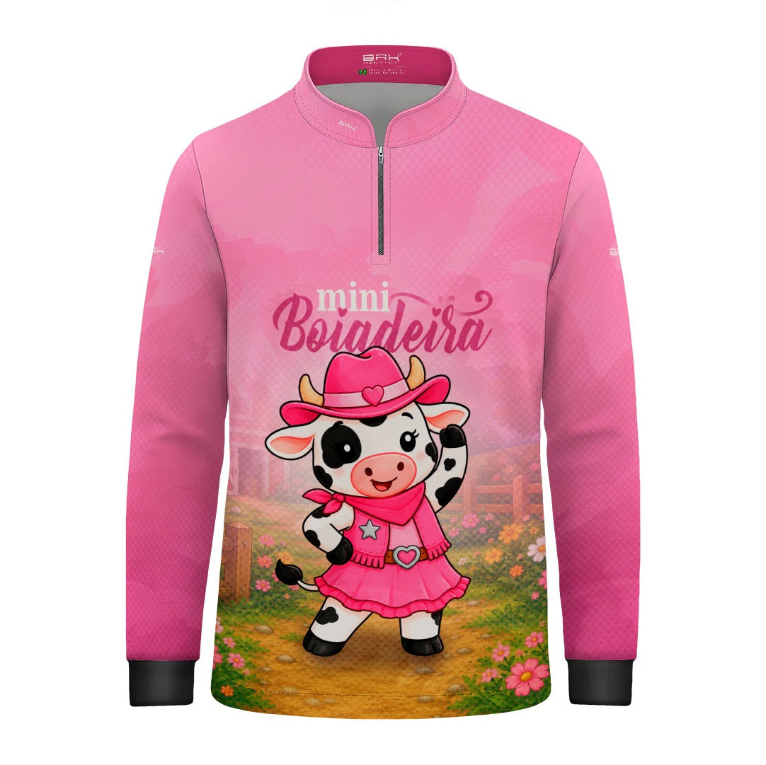Camisa Infantil Mini Boiadeira Vaquinha Cowgirl Rosa com Proteção UV50
