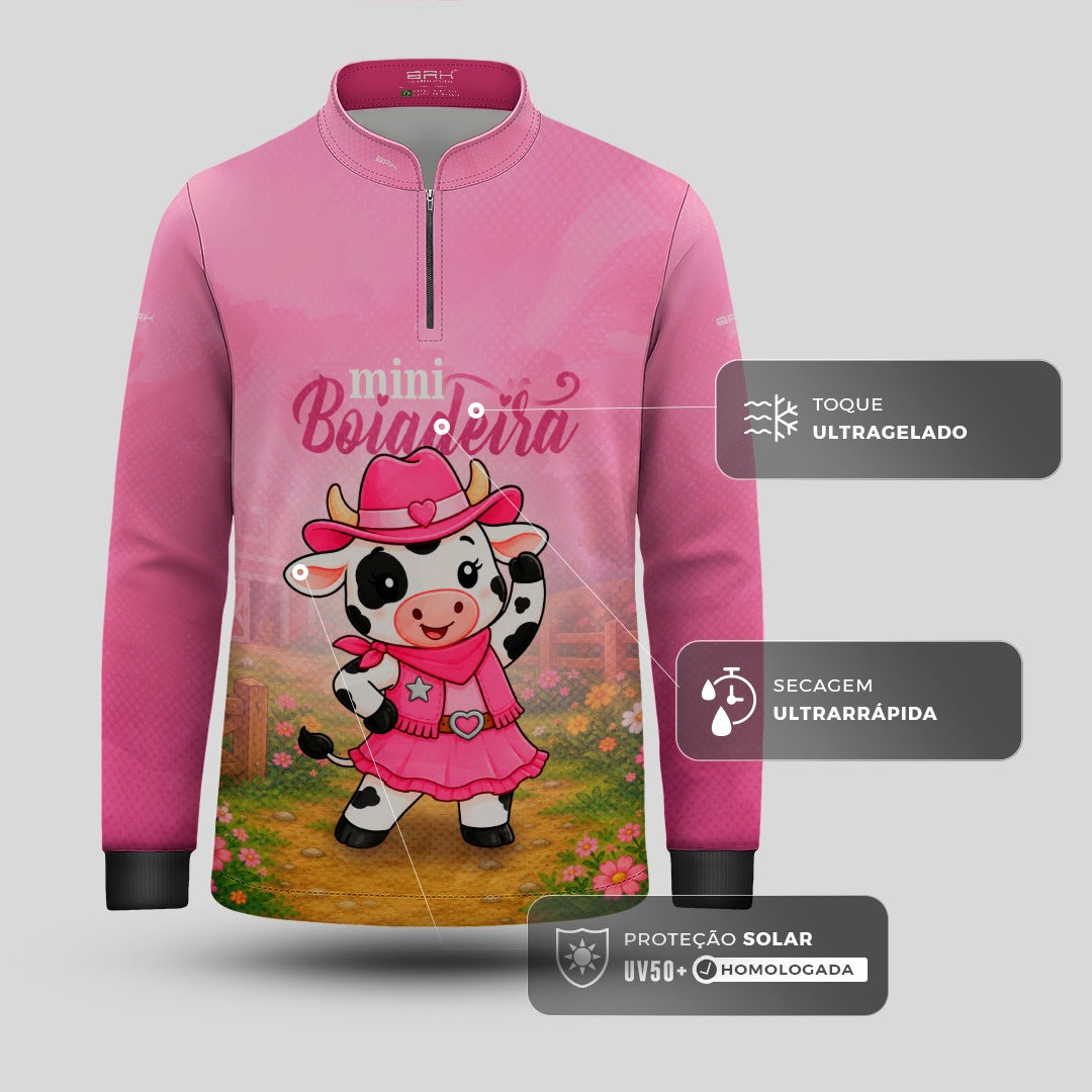 Camisa Infantil Mini Boiadeira Vaquinha Cowgirl Rosa com Proteção UV50