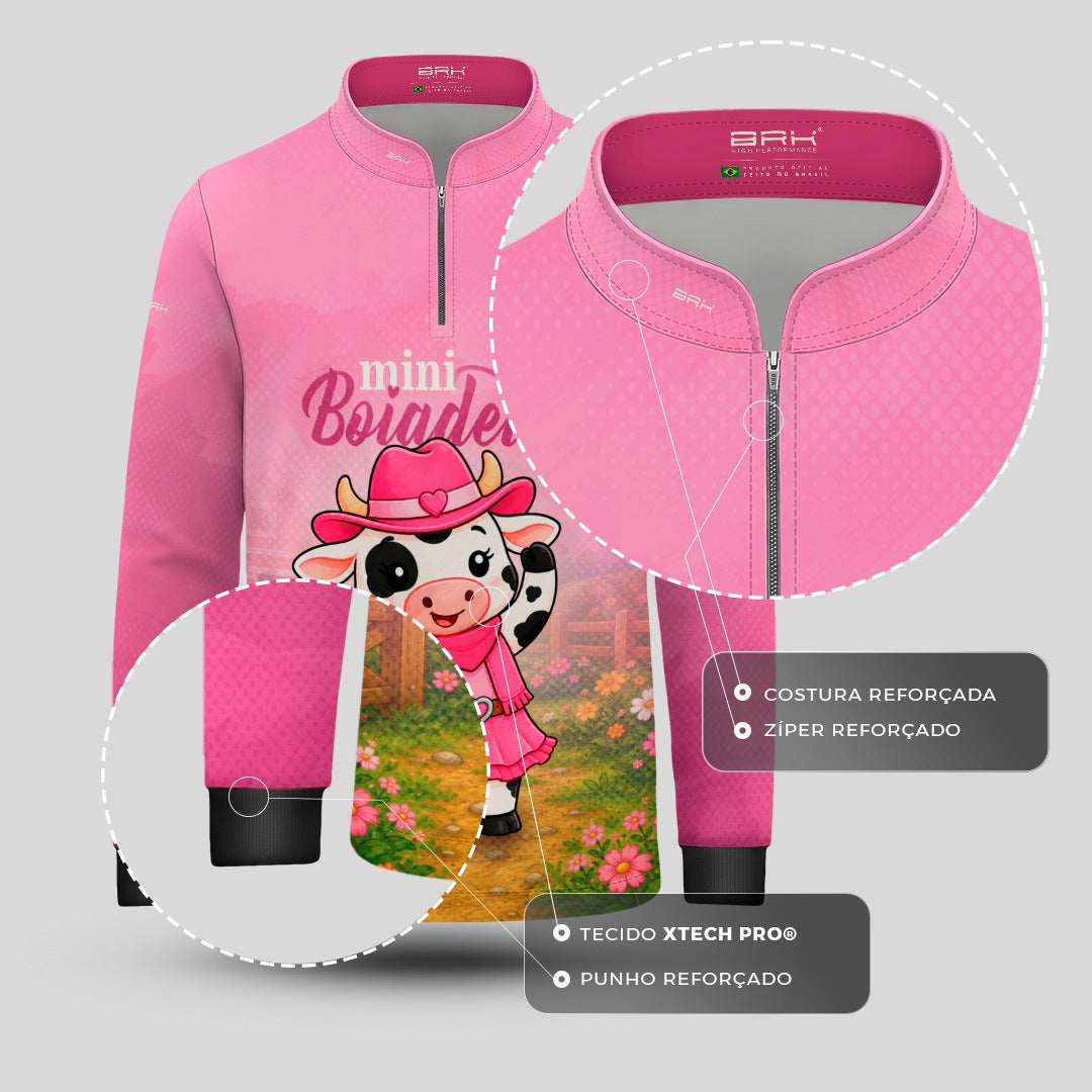 Camisa Infantil Mini Boiadeira Vaquinha Cowgirl Rosa com Proteção UV50