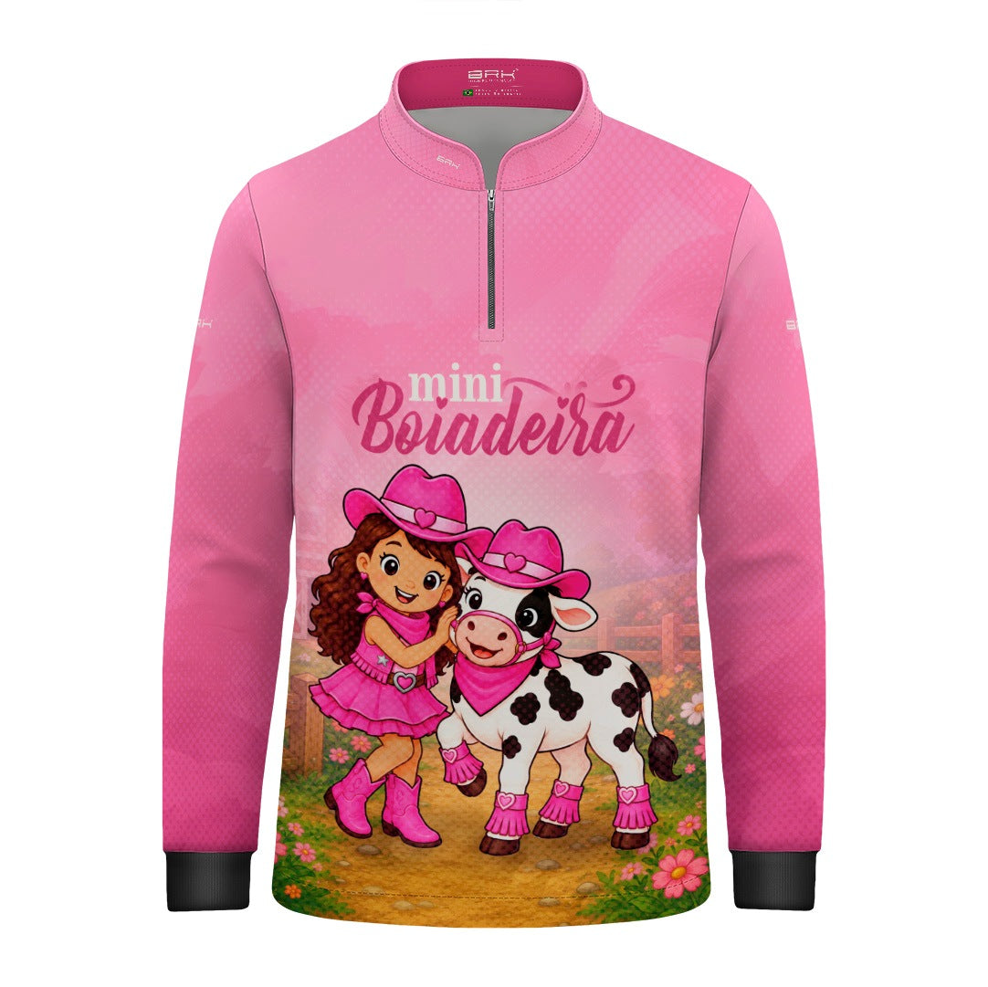 Camisa Infantil Mini Boiadeira Melhores Amigas Cowgirl Rosa com Proteção UV50