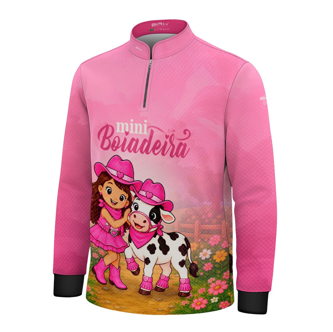 Camisa Infantil Mini Boiadeira Melhores Amigas Cowgirl Rosa com Proteção UV50
