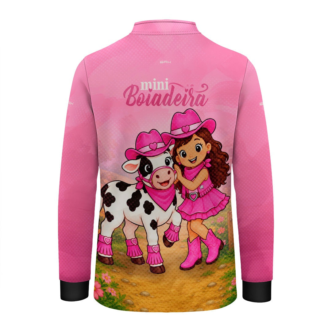 Camisa Infantil Mini Boiadeira Melhores Amigas Cowgirl Rosa com Proteção UV50