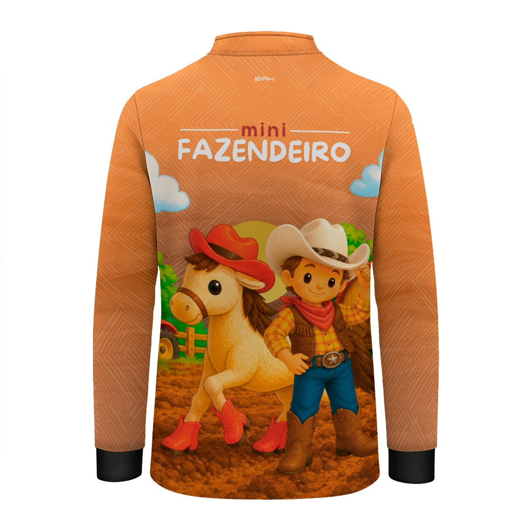 Camisa Infantil Mini Fazendeiro Menino Cowboy com Cavalo Laranja com Proteção UV50