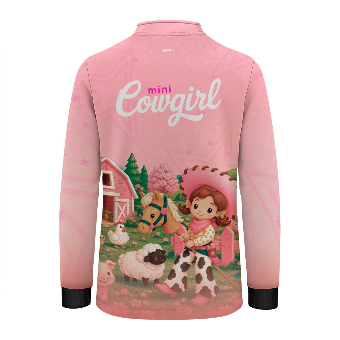 Camisa Infantil Mini Cowgirl Fazendinha Rosa Claro com Proteção UV50