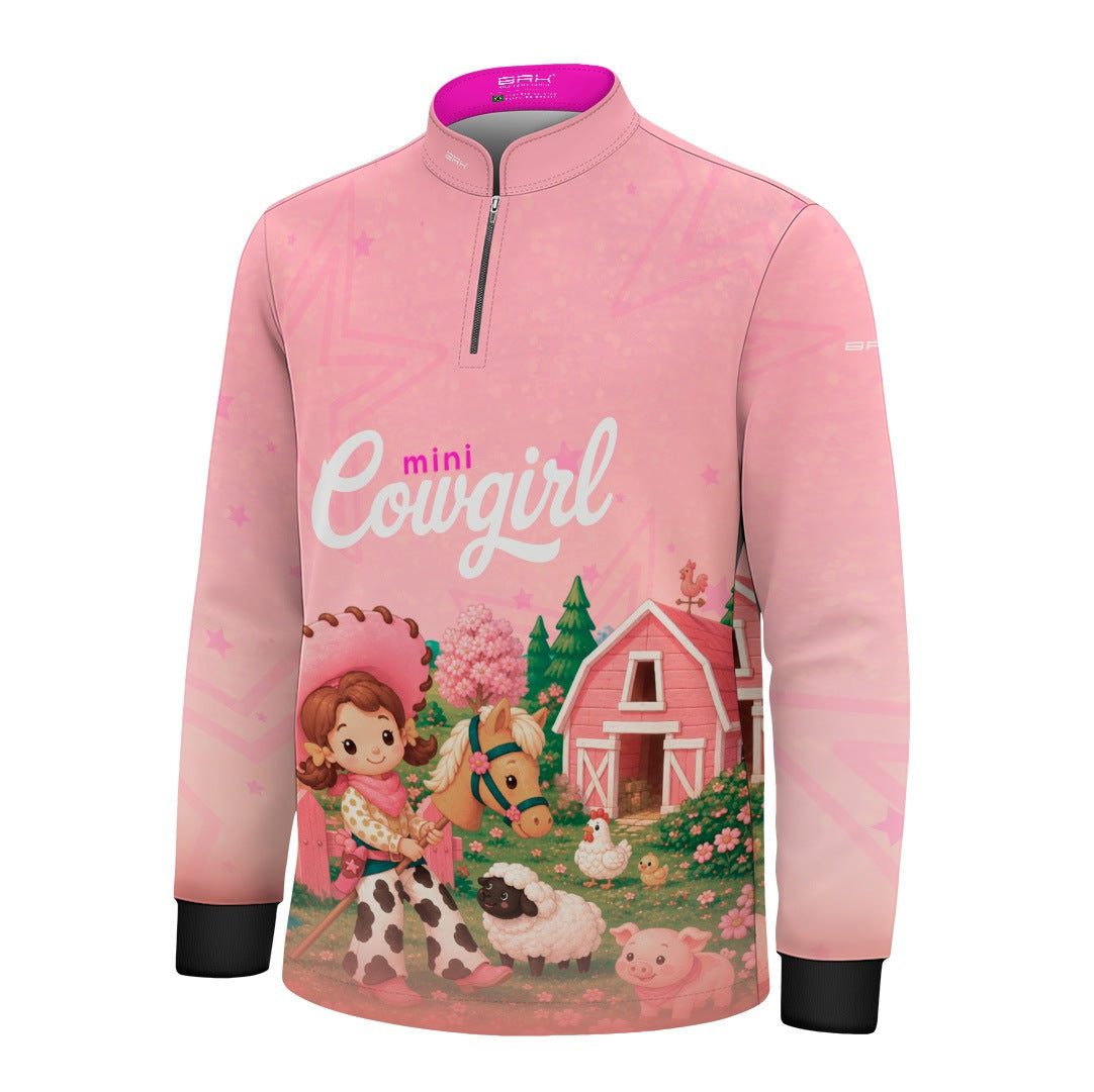 Camisa Infantil Mini Cowgirl Fazendinha Rosa Claro com Proteção UV50