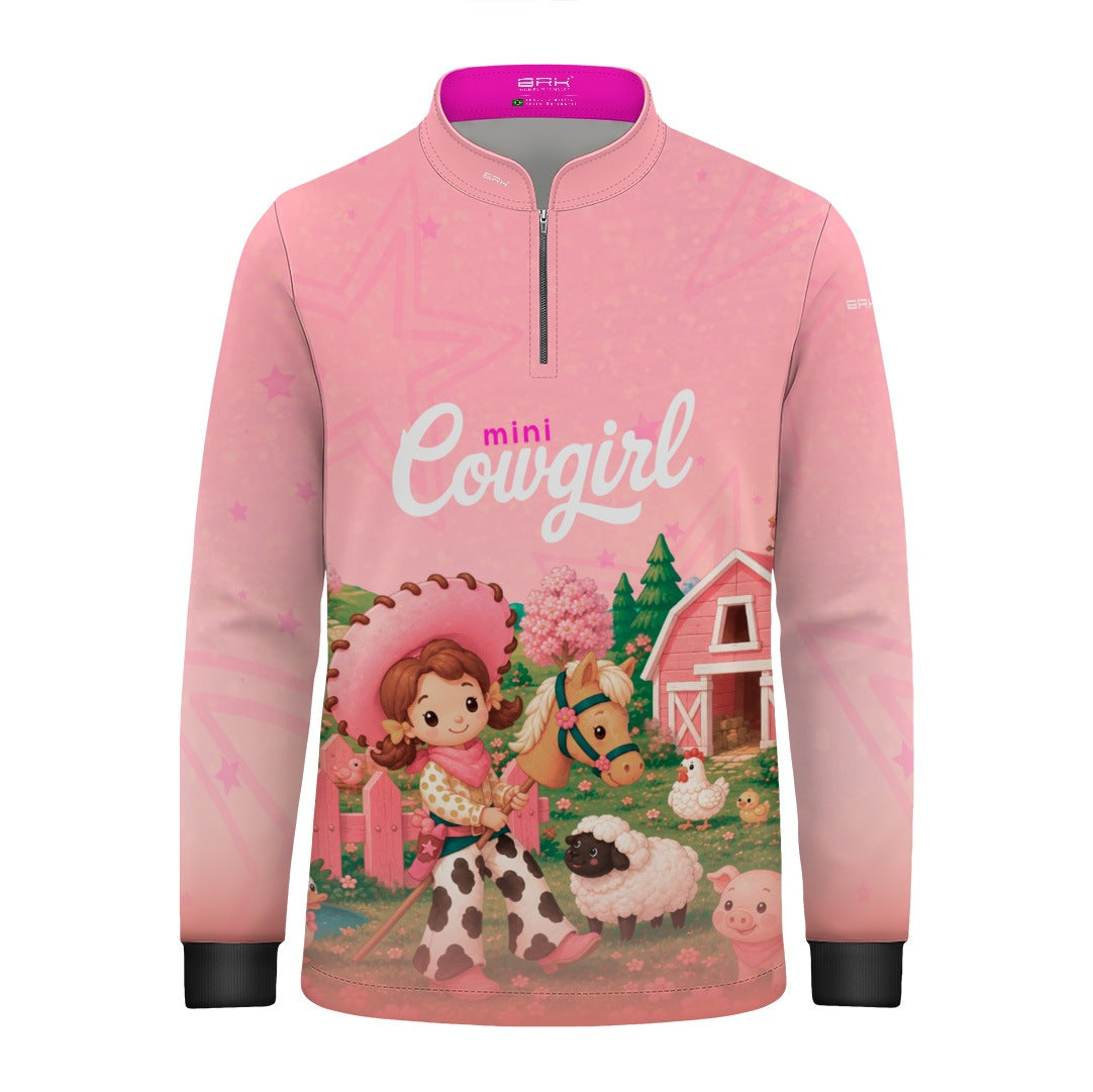 Camisa Infantil Mini Cowgirl Fazendinha Rosa Claro com Proteção UV50