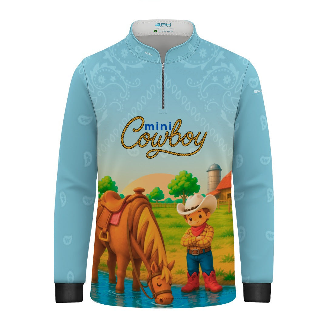 Camisa Infantil Mini Cowboy Menino Cavaleiro Azul Claro com Proteção UV50