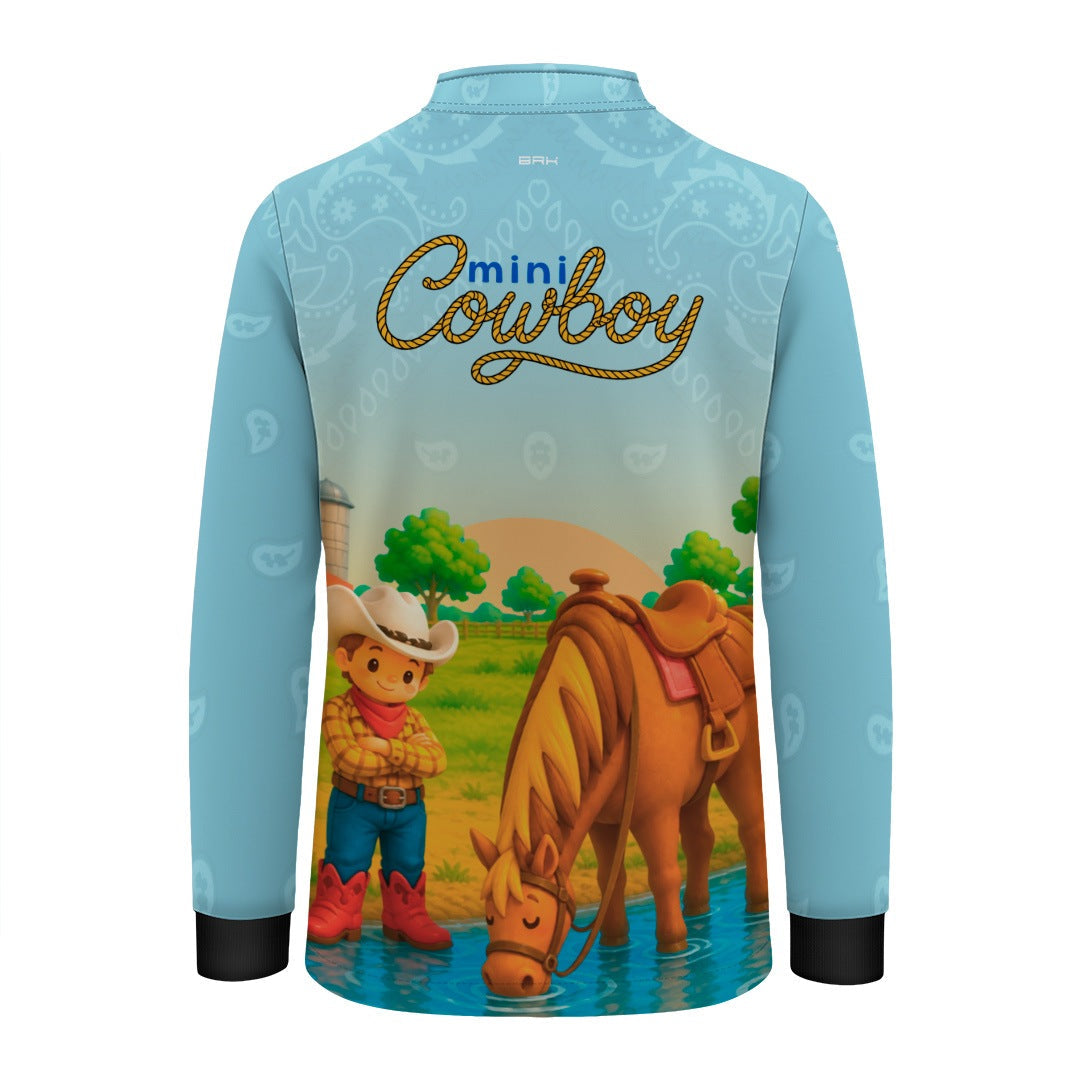 Camisa Infantil Mini Cowboy Menino Cavaleiro Azul Claro com Proteção UV50