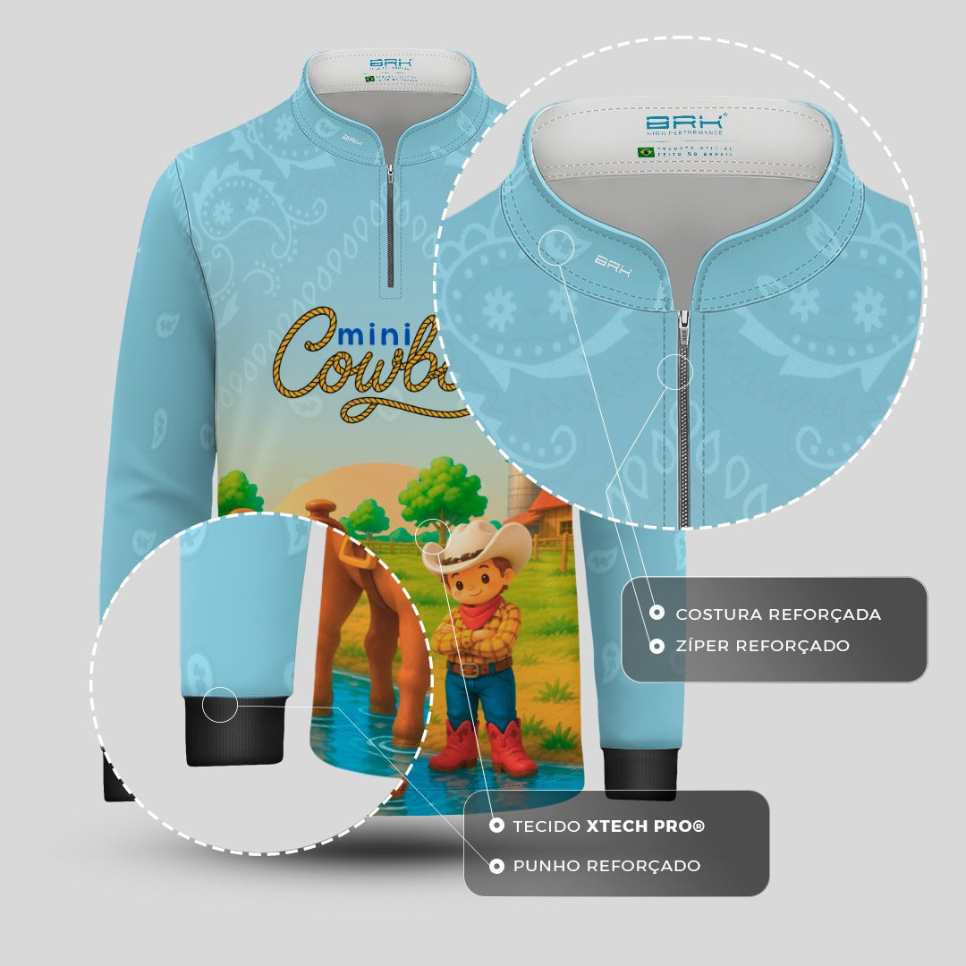 Camisa Infantil Mini Cowboy Menino Cavaleiro Azul Claro com Proteção UV50