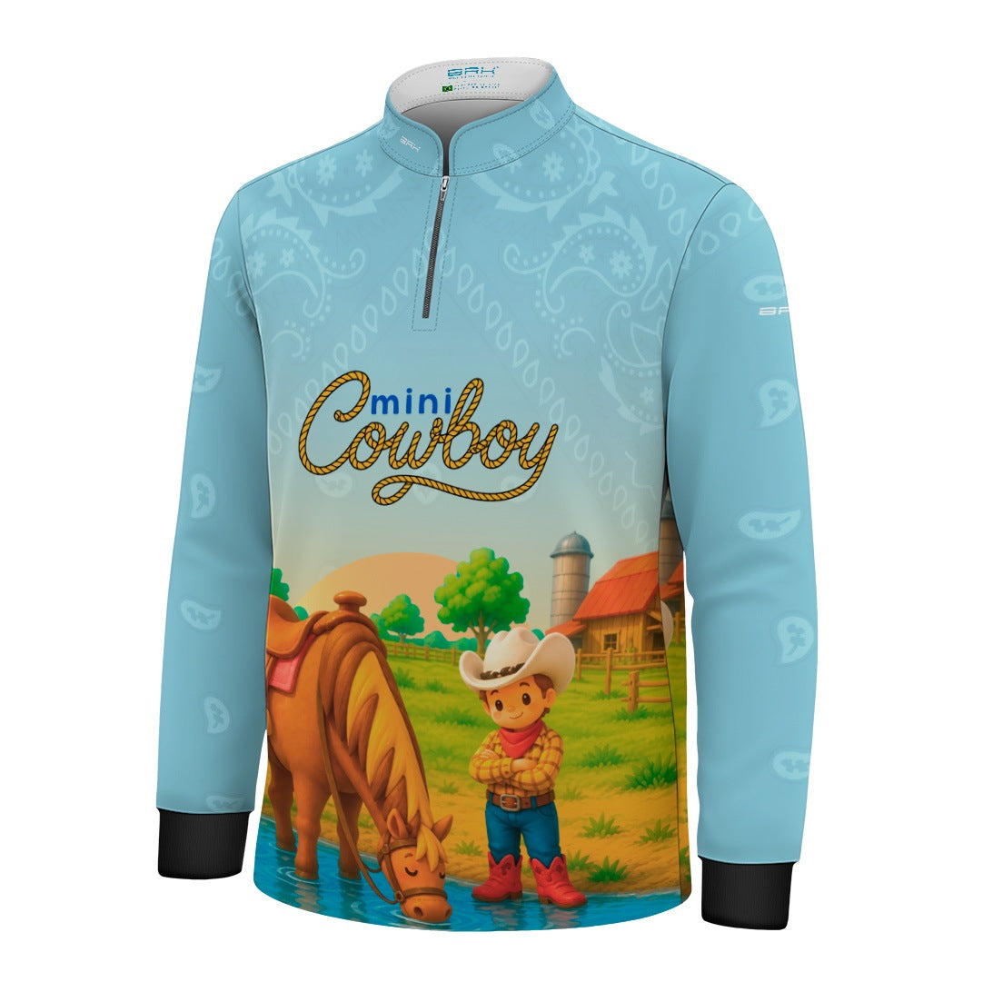 Camisa Infantil Mini Cowboy Menino Cavaleiro Azul Claro com Proteção UV50