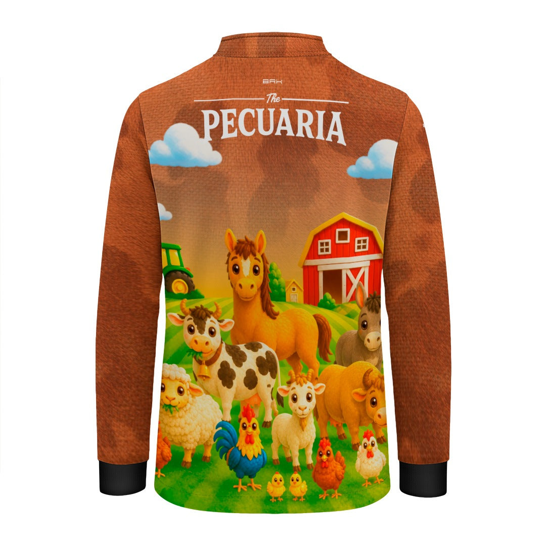 Camisa Infantil Pecuária Animais da Fazenda Marrom com Proteção UV50