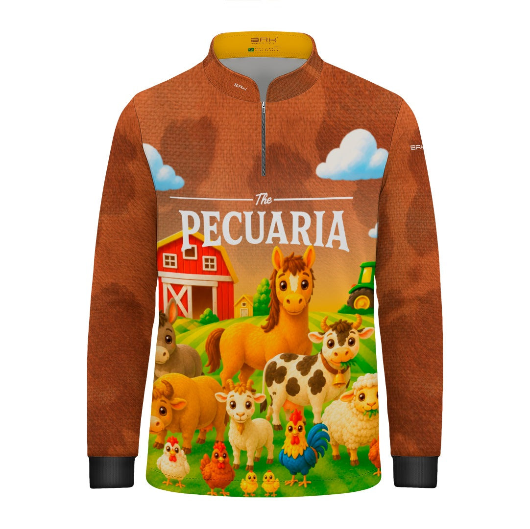 Camisa Infantil Pecuária Animais da Fazenda Marrom com Proteção UV50
