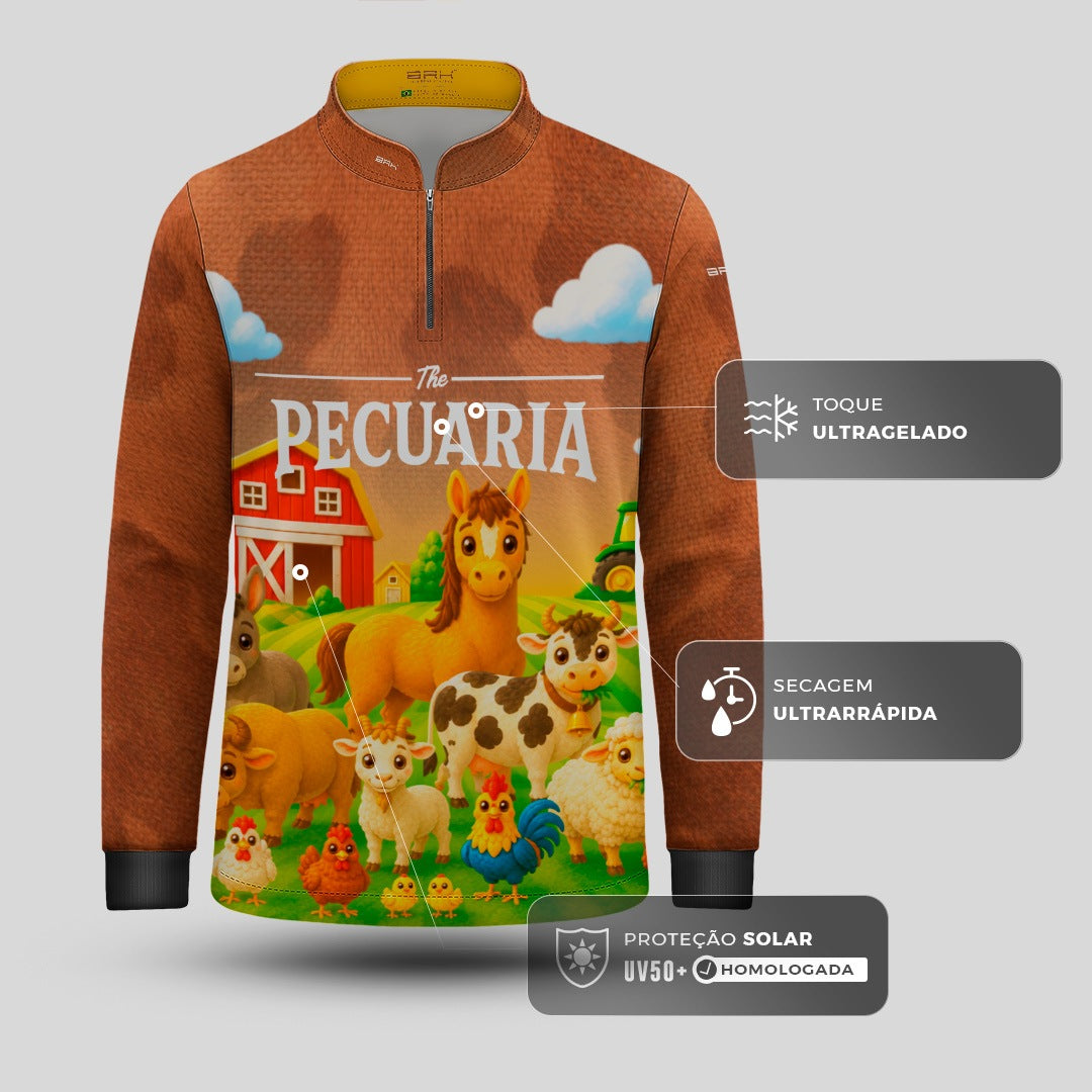 Camisa Infantil Pecuária Animais da Fazenda Marrom com Proteção UV50
