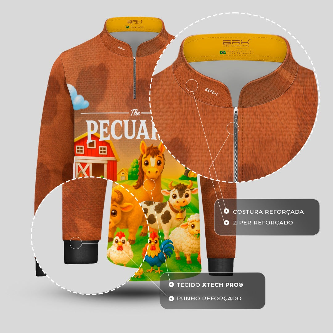 Camisa Infantil Pecuária Animais da Fazenda Marrom com Proteção UV50