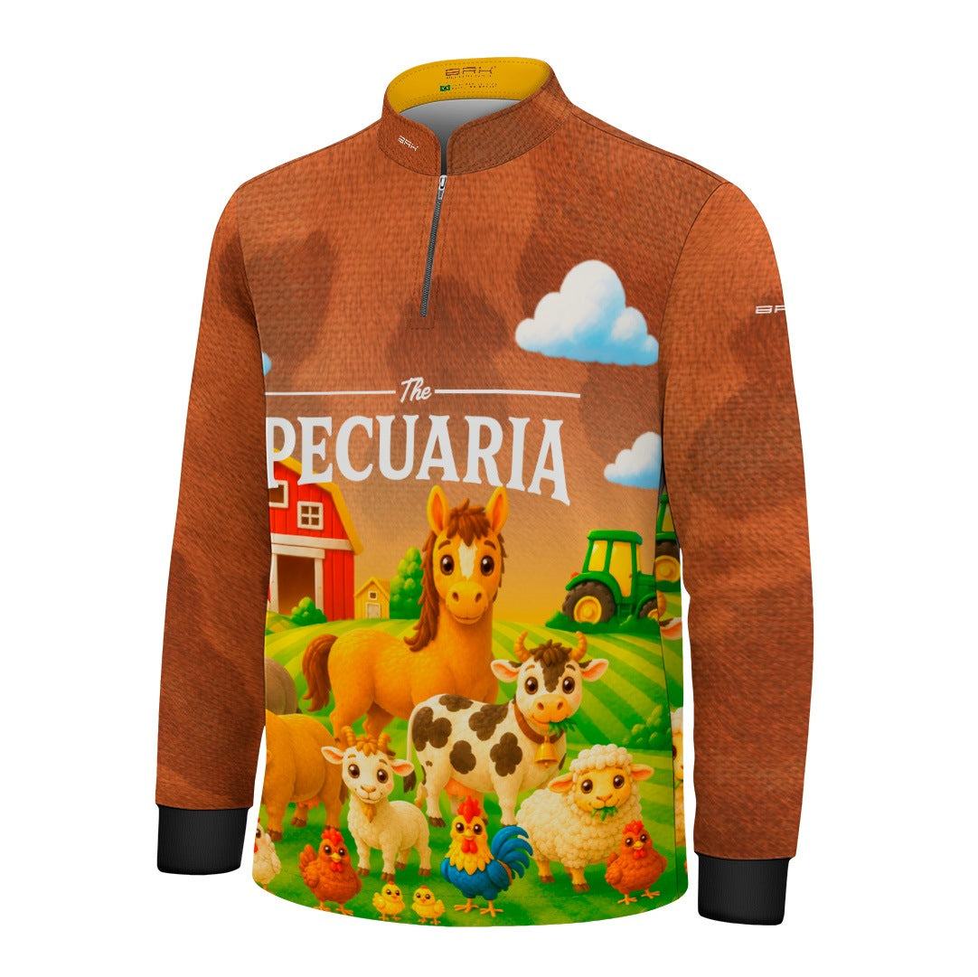 Camisa Infantil Pecuária Animais da Fazenda Marrom com Proteção UV50