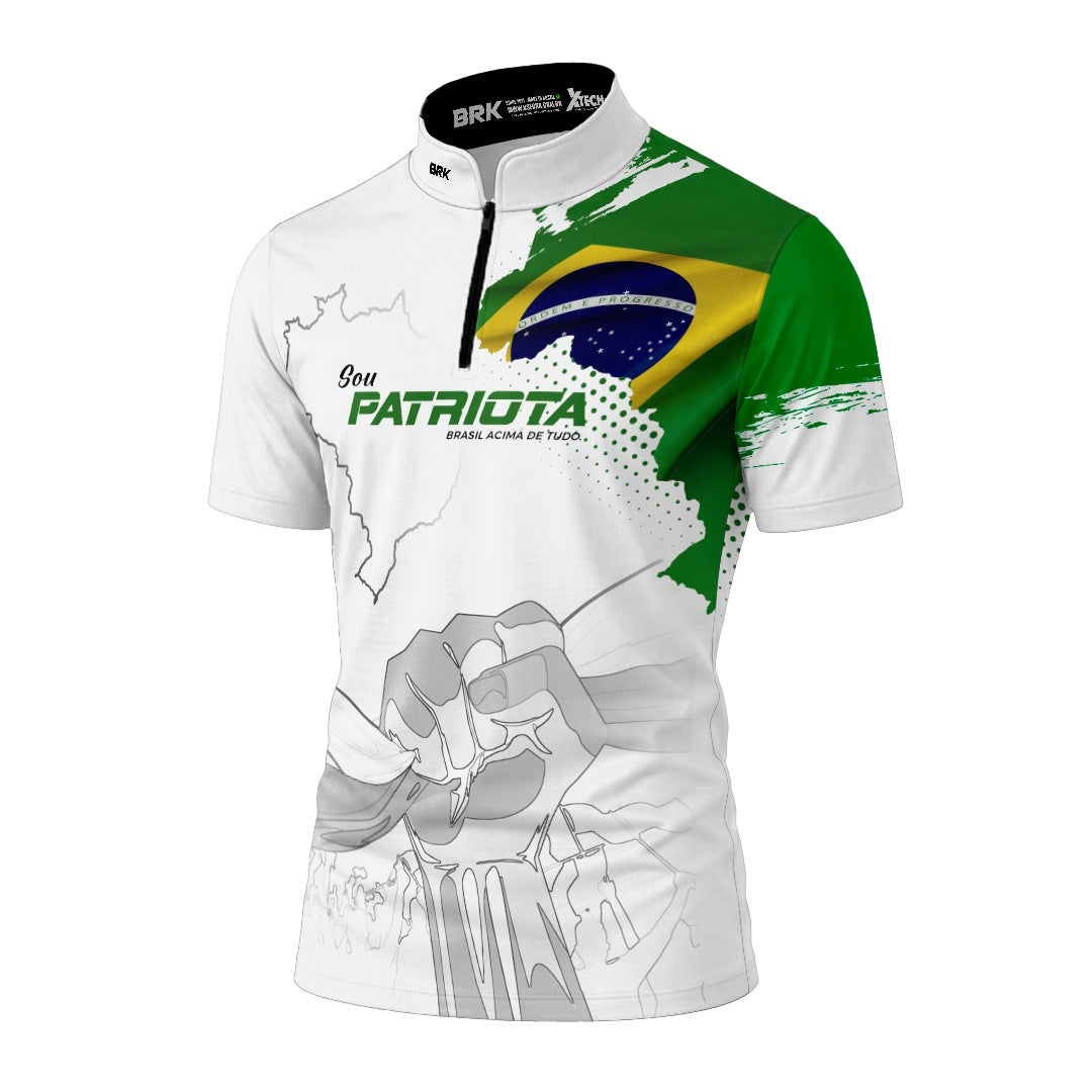 Camiseta Brk  Básica Patriota Bandeira do Brasil Branca Proteção Solar UV50+ - Brk Agro