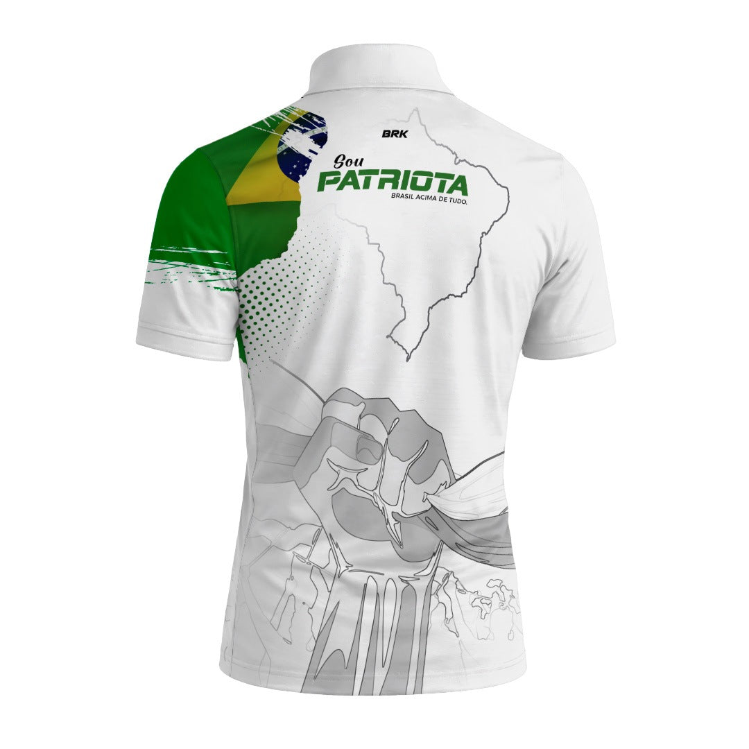 Camiseta Brk  Básica Patriota Bandeira do Brasil Branca Proteção Solar UV50+ - Brk Agro