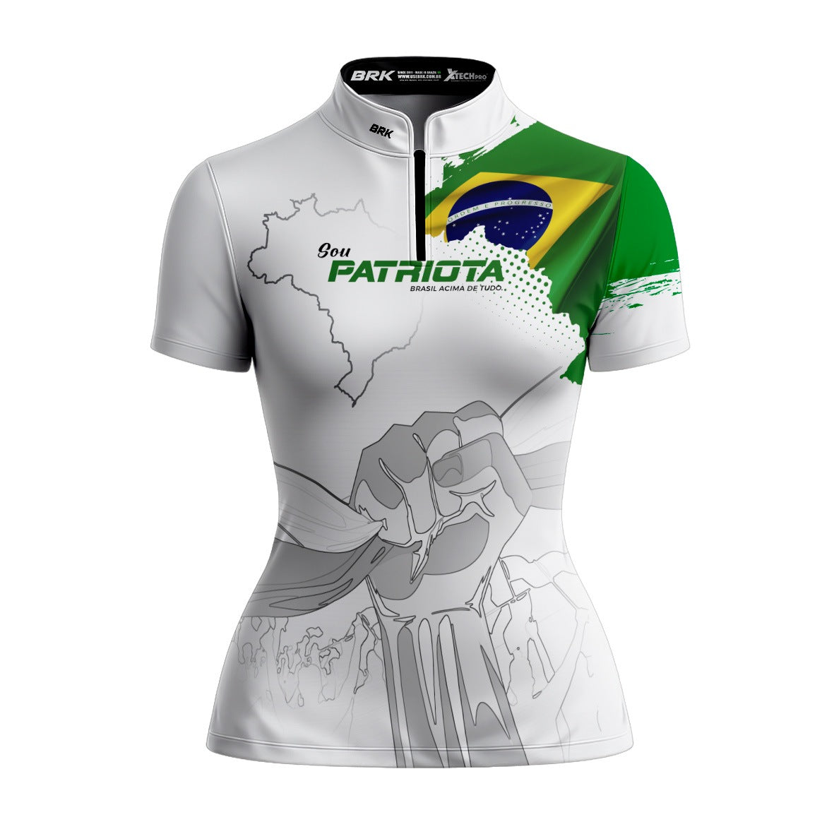 Camiseta Brk  Feminina Básica Patriota Bandeira do Brasil Branca Proteção Solar UV50+ - Brk Agro