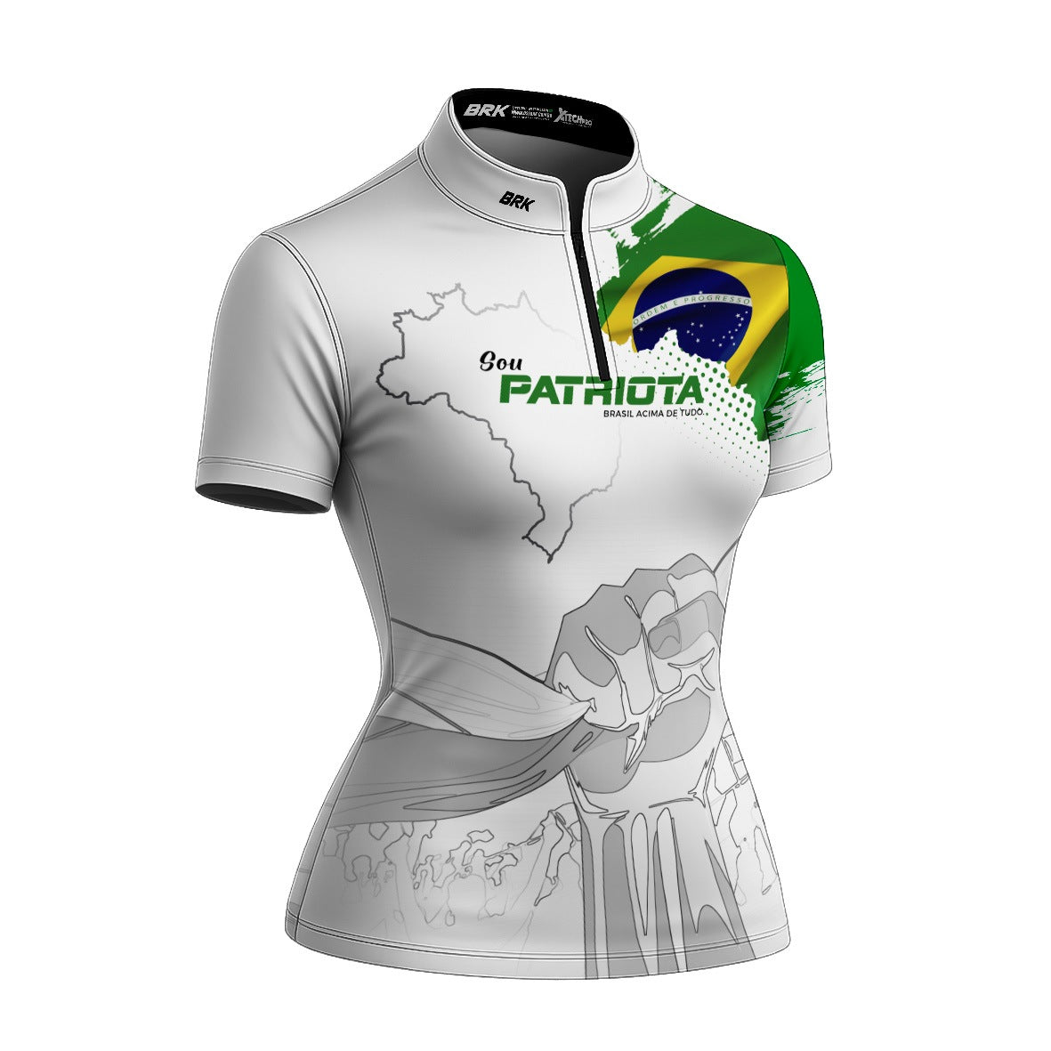 Camiseta Brk  Feminina Básica Patriota Bandeira do Brasil Branca Proteção Solar UV50+ - Brk Agro