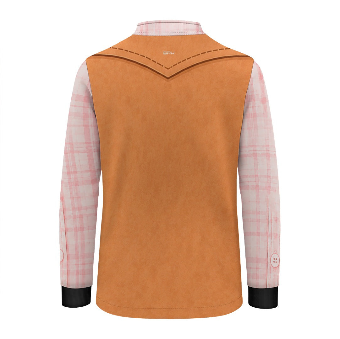 Camisa Agro Infantil Brk Cowgirl Xadrez Rosa Claro com Colete Country e Proteção UV50+