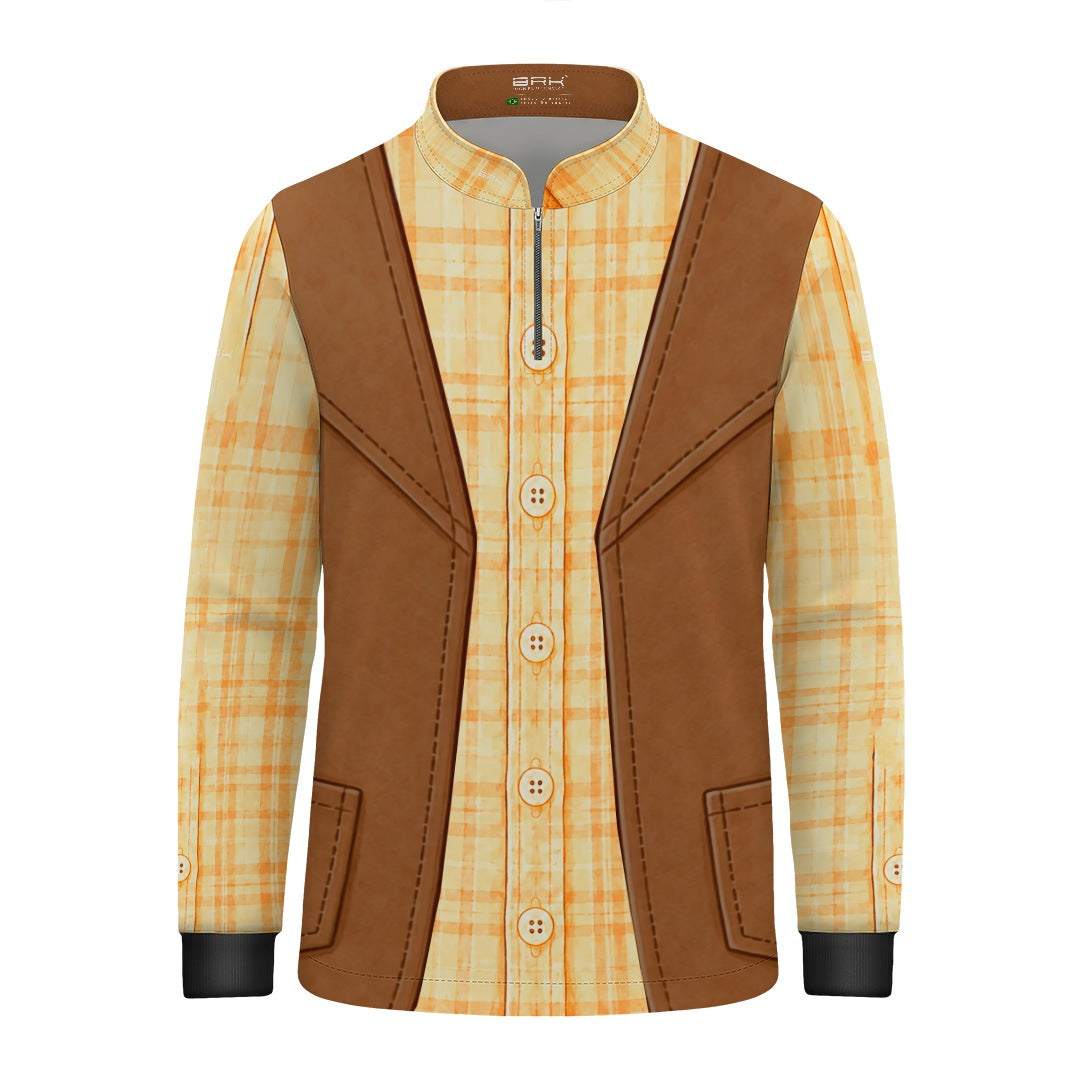 Camisa Agro Infantil Brk Cowboy Xadrez Amarelo com Colete Marrom e Proteção UV50+