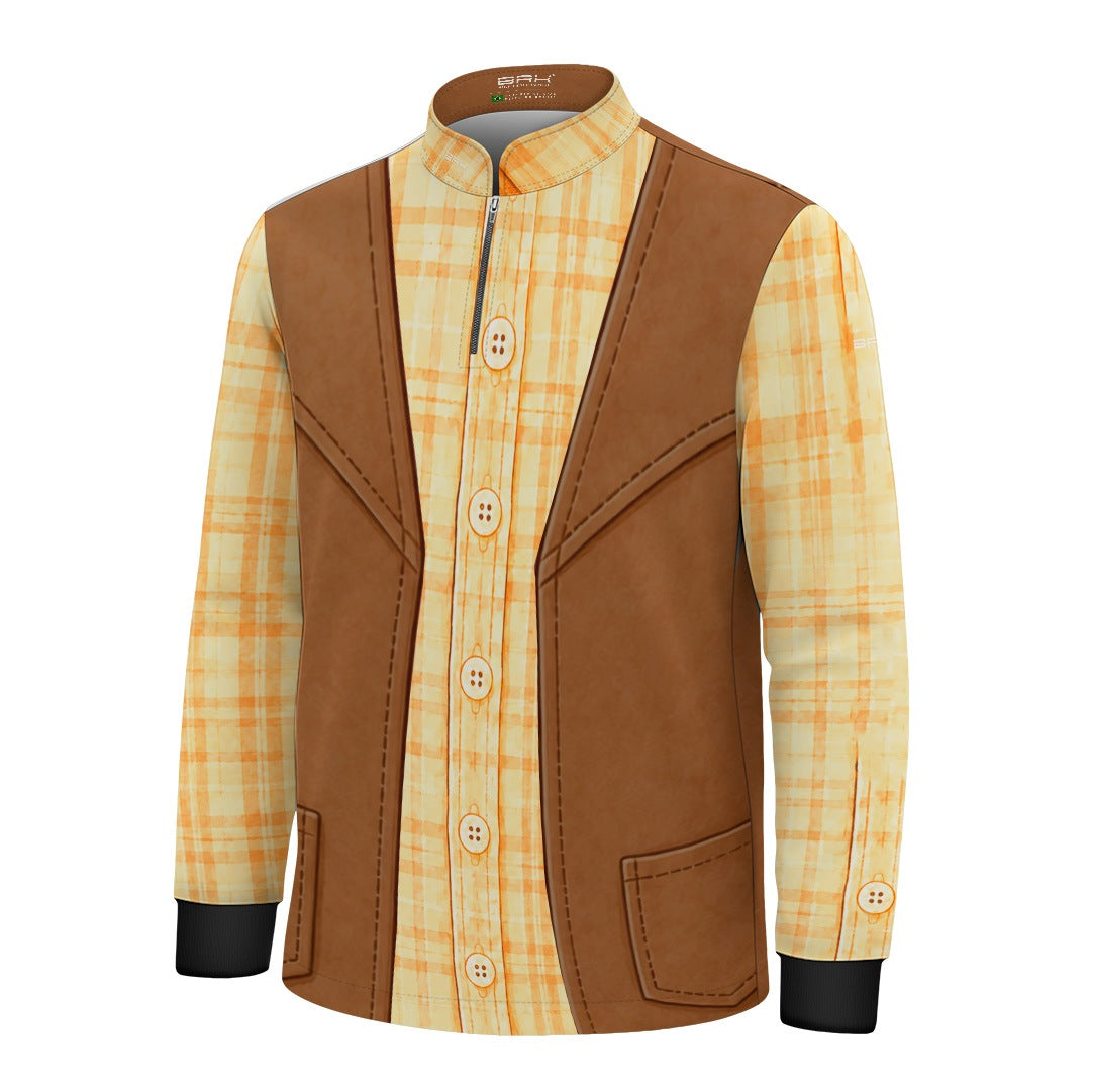 Camisa Agro Infantil Brk Cowboy Xadrez Amarelo com Colete Marrom e Proteção UV50+